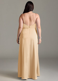 Azazie Brielle Bridesmaid Dresses Gold A-Line Cowl Spaghetti Straps Stretch Satin Dress image7