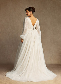 Azazie Cressida Wedding Dresses Diamond White Champagne Ball-Gown Lace Tulle Dress image7