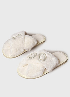 front Fuzzy Bride Slippers