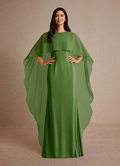 Azazie Milfred Mother of the Bride Dresses Basil Sheath Boatneck Stretch Satin Dress image2