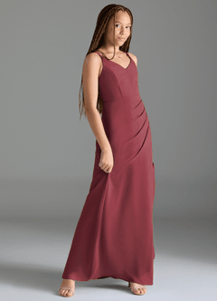 Azazie Leo Junior Abito Sirena in Chiffon Plissettato Merlot image3