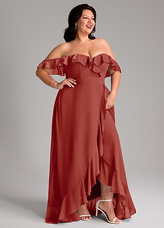Azazie Lyra Bridesmaid Dresses Terracotta A-Line Chiffon Convertible Dress image14