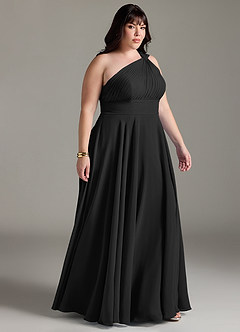 Azazie Charlize Vestidos de damas de honor Vestido de Negro de Gasa de Corte en A con Hombro unilateral image10
