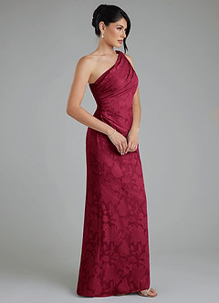 Azazie Akilah Bridesmaid Dresses Burgundy Mermaid One Shoulder Floral Burnout Dress image3