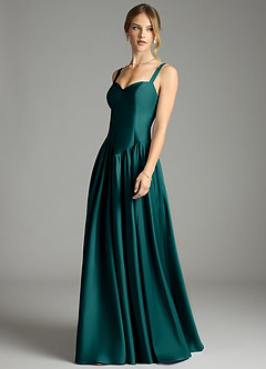 Azazie Evadina Suknie dla druhen Linia A Gorset Satyna elastyczna Do ziemi Sukienka image3