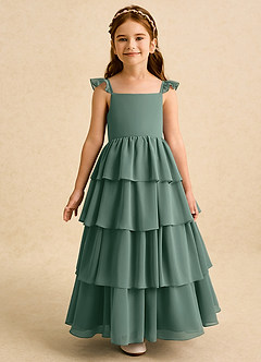 Azazie Boba Flower Girl Dresses Sea Moss A-Line Square Neckline Chiffon Dress image5