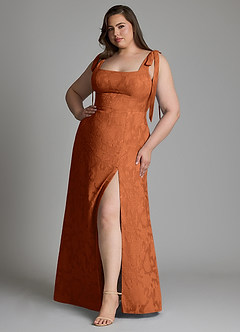 Azazie Debra Vestidos de damas de honor Vestido Naranja Quemada de Devorado Floral de Línea A con con bolsillos image9