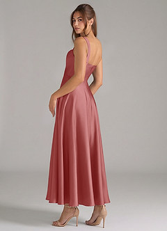 Azazie Shaude Abiti da Damigella Abito A-Line in Raso Elasticizzato Plissettato Rosa Antica image7