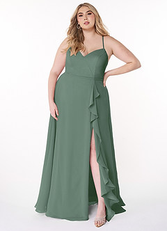 Azazie Naeem Bridesmaid Dresses Eucalyptus A-Line V-Neck Ruffle Chiffon Dress image7