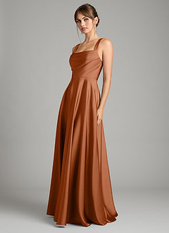 Azazie Shaude Bridesmaid Dresses Copper A-Line Pleated Stretch Satin Dress image5