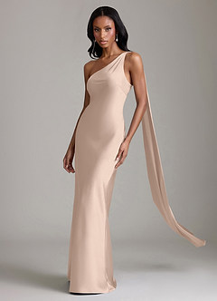 Azazie Juniper Brautjungfernkleider Meerjungfrau-Linie One-Shoulder Stretch-Satin Kleid Englisches Rosa image1