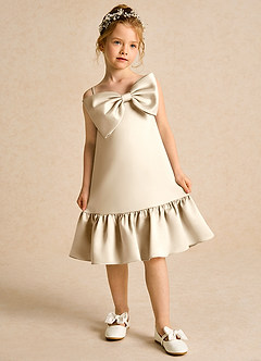 Azazie Kiwi Flower Girl Dresses Champagne A-Line Spaghetti Strap Matte Satin Dress image4