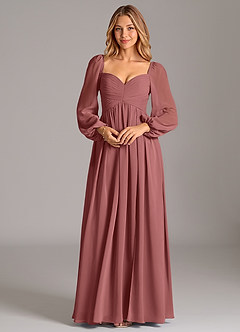 Azazie Bailee Bridesmaid Dresses Amethyst A-Line Long Sleeve Chiffon Dress image6