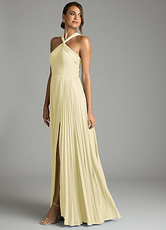 Azazie Afra Bridesmaid Dresses Lemon Sorbet A-Line Pleated Chiffon Dress image4