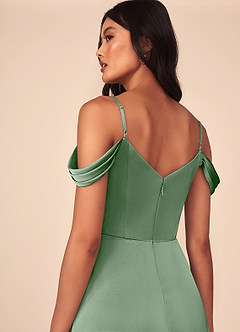 Azazie Ocean Brautjungfernkleider A-Linie V-Hals Gefaltet Stretch-Satin Kleid Matcha image5
