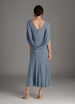Azazie Bellona Mother of the Bride Dresses Dusty Blue Sheath Boatneck Luxe Knit Dress image4