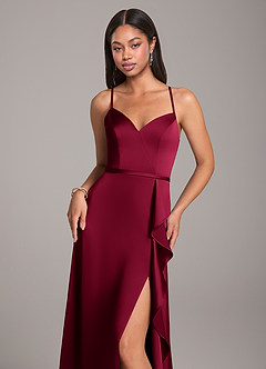 Azazie Naeem Robes de demoiselle d'honneur Robe Trapèze en Satin extensible Bourgogne image2