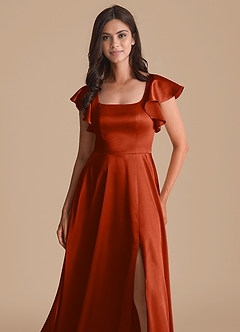 Azazie Bondi Bridesmaid Dresses Paprika A-Line Bow Metallic Satin Dress image6