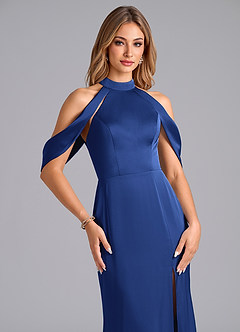Azazie Bonny Bridesmaid Dresses Royal Blue Mermaid Off the Shoulder Stretch Satin Dress image5