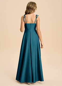 Azazie Popsy Junior Ink Blue A-Line Bow Stretch Satin Dress image2