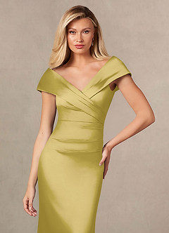 Azazie Ludlow Mother of the Bride Dresses Canary Mermaid Pleated Stretch Satin Dress image6