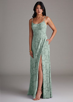 Azazie Moira Brautjungfernkleider A-Linie Seitliche Cut-Outs Blumen-Burnout Kleid Agave image3