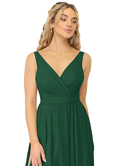 Azazie Kora Bridesmaid Dresses Dark Green A-Line Pleated Chiffon Dress image6