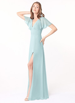 Azazie Kimber Brautjungfernkleider A-Linie Volantärmel Chiffon Kleid Nebel image3