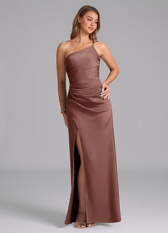 Azazie Eren At-home Try On Dresses Black Mermaid One Shoulder Stretch Satin Dress image4