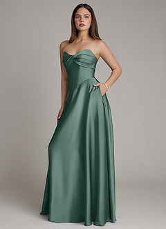 Azazie Meleena Bridesmaid Dresses Eucalyptus A-Line Strapless Stretch Satin Dress image6