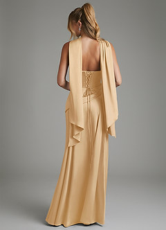 Azazie Gabriela Bridesmaid Dresses Gold A-Line Corset Stretch Satin Dress image2