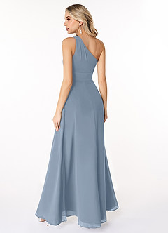 Azazie Dallas Abiti da Damigella Abito A-Line in Chiffon Monospalla Blu Polveroso image2