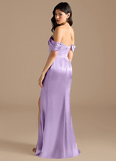 Azazie Lynden Final Sale Lilac Sheath Off the Shoulder Metallic Satin Convertible Dress image3
