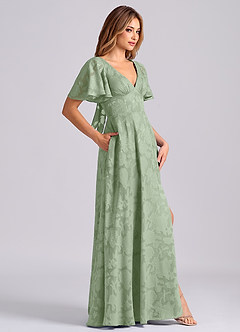 Azazie Kimber 신부 들러리 드레스 A라인 포켓이 있는 플로럴 번아웃 바닥 길이 드레스 image3