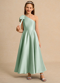 Azazie Guppy Girls Formal Blumenmädchenkleider A-Linie One-Shoulder Matte Satin Kleid Agave image3