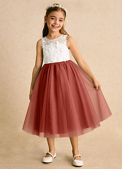 Azazie Lina Flower Girl Dresses Ivory Terracotta Ball-Gown Lace Dress image2