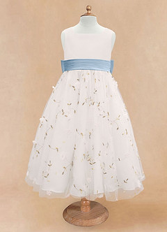 Azazie Pollie Flower Girl Dresses Ivory Powder Blue A-Line Bow Tulle Dress image11