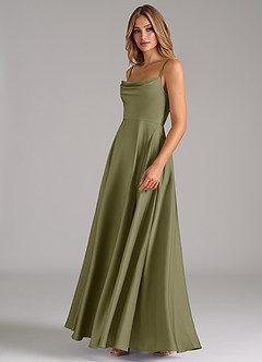 Azazie Elle Bridesmaid Dresses Pistachio A-Line Pleated Stretch Satin Dress image6