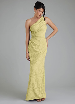 Azazie Akilah Robes à essayer chez vous Robe Sirène en Blumen-Burnout Asymétrique Sorbet Citron image4