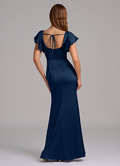 Azazie Elkie Robes de demoiselle d'honneur Robe Sirène en Satin extensible Col Carré Bleu Marine Foncé image2