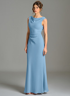 Azazie Kieryn Robes de demoiselle d'honneur Robe Sirène en Mousseline de soie Plissée Acier Bleuté image3