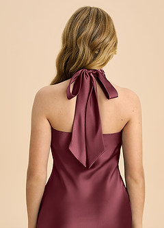 Azazie Chickie Junior Jurk van Stretch Satijn met Kolom Geplooid Merlot image6