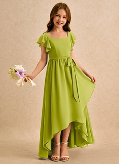 Azazie Milly Girls Formal Flower Girl Dresses Lemongrass A-Line Pleated Chiffon Dress image1