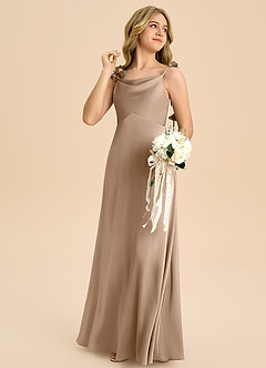 Azazie Gumdrop Junior Robe Empire en Satin extensible Plissée Taupe image4