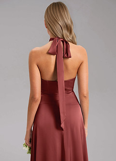 Azazie Tracie At-home Try On Dresses Bronzer A-Line Side Slit Stretch Satin Dress image7