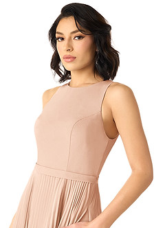 Azazie Lindie Bridesmaid Dresses English Rose A-Line Scoop Pleated Chiffon Dress image4