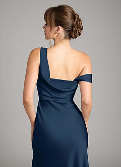 Azazie Madelyn Bridesmaid Dresses Dark Navy Mermaid One Shoulder Stretch Satin Convertible Dress image7