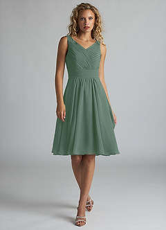 Azazie Grace Bridesmaid Dresses Eucalyptus A-Line Pleated Chiffon Dress image1