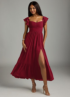 Azazie Anaya Brautjungfernkleider A-Linie Plissee Chiffon Kleid Burgunderrot image1