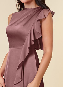 Azazie Narine Mother of the Bride Dresses Vintage Mauve A-Line High Neckline Pleated Stretch Satin Dress image4